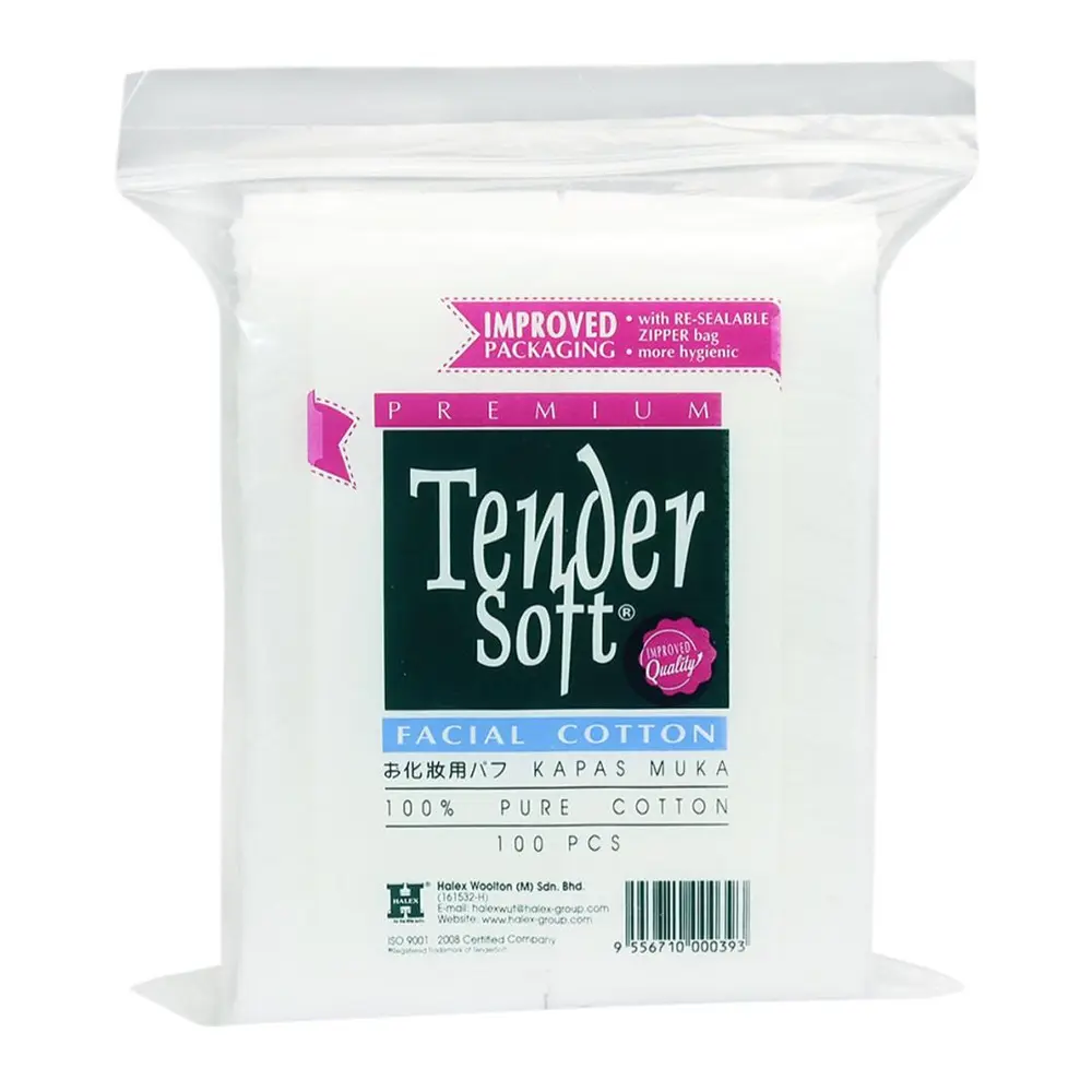 Bông Tẩy Trang Cao Cấp Túi Zip, Premium Facial Cotton, 100% Pure Cotton, 100 Miếng - TENDER SOFT