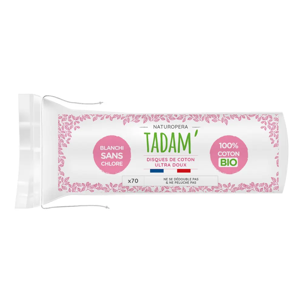 Bông Tẩy Trang Hữu Cơ, 100% Coton Bio Disques de Coton, Ultra-Doux, 70 Miếng - TADAM'