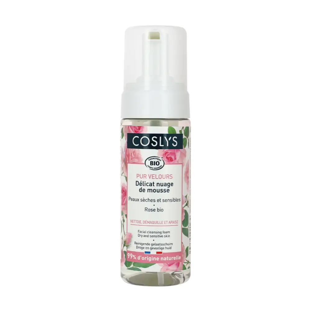 Sữa Rửa Mặt Tạo Bọt Hữu Cơ Chiết Xuất Hoa Hồng, Facial Cleansing Foam, Rose Bio, Dry & Sensitive Skin (150ml) - COSLYS