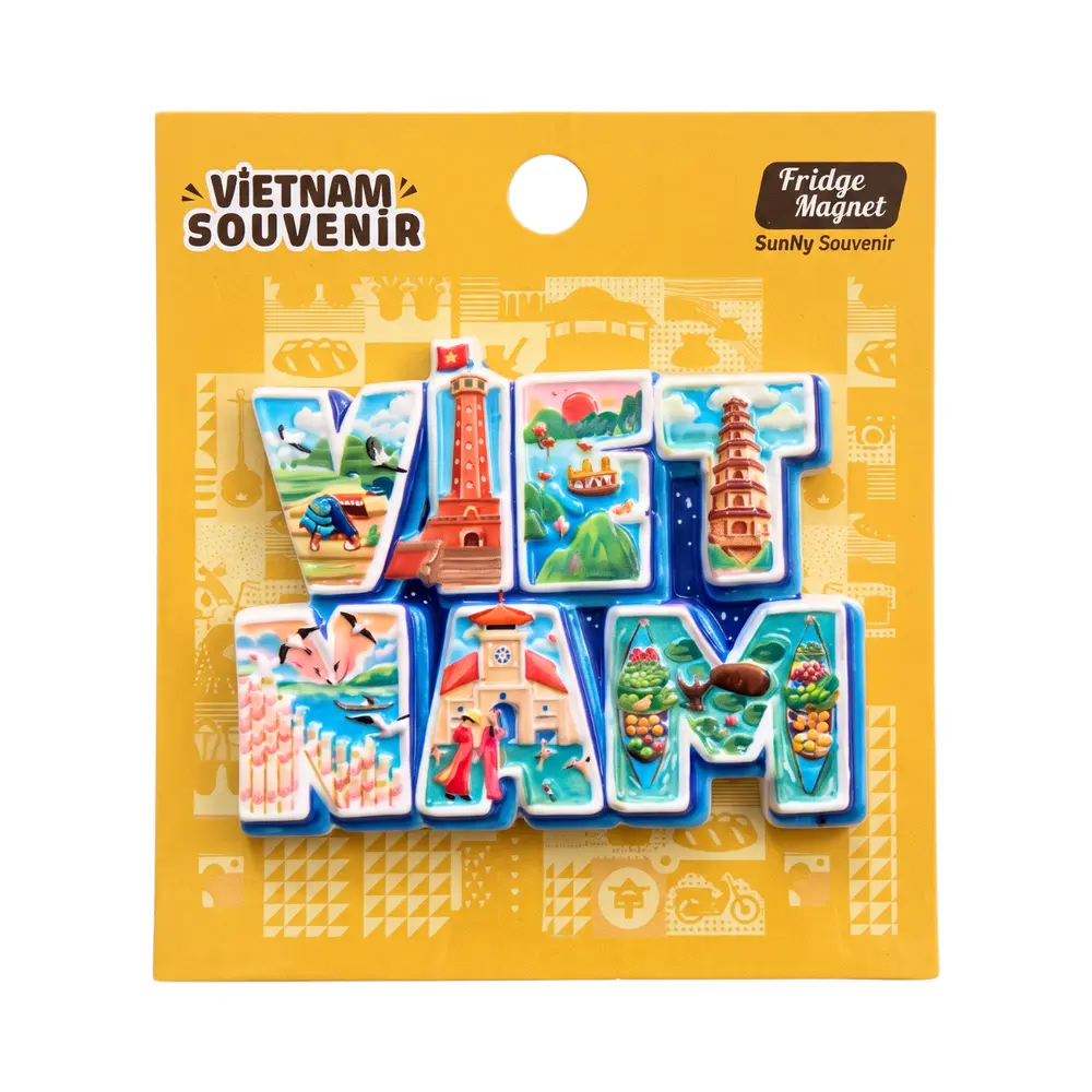 Nam Châm Nhựa Chữ Việt Nam & Danh Lam Thắng Cảnh, 3D Printed Plastic Magnet 'Blue Vietnam Letters with Scenic Spots' - SANNY SOUVENIR