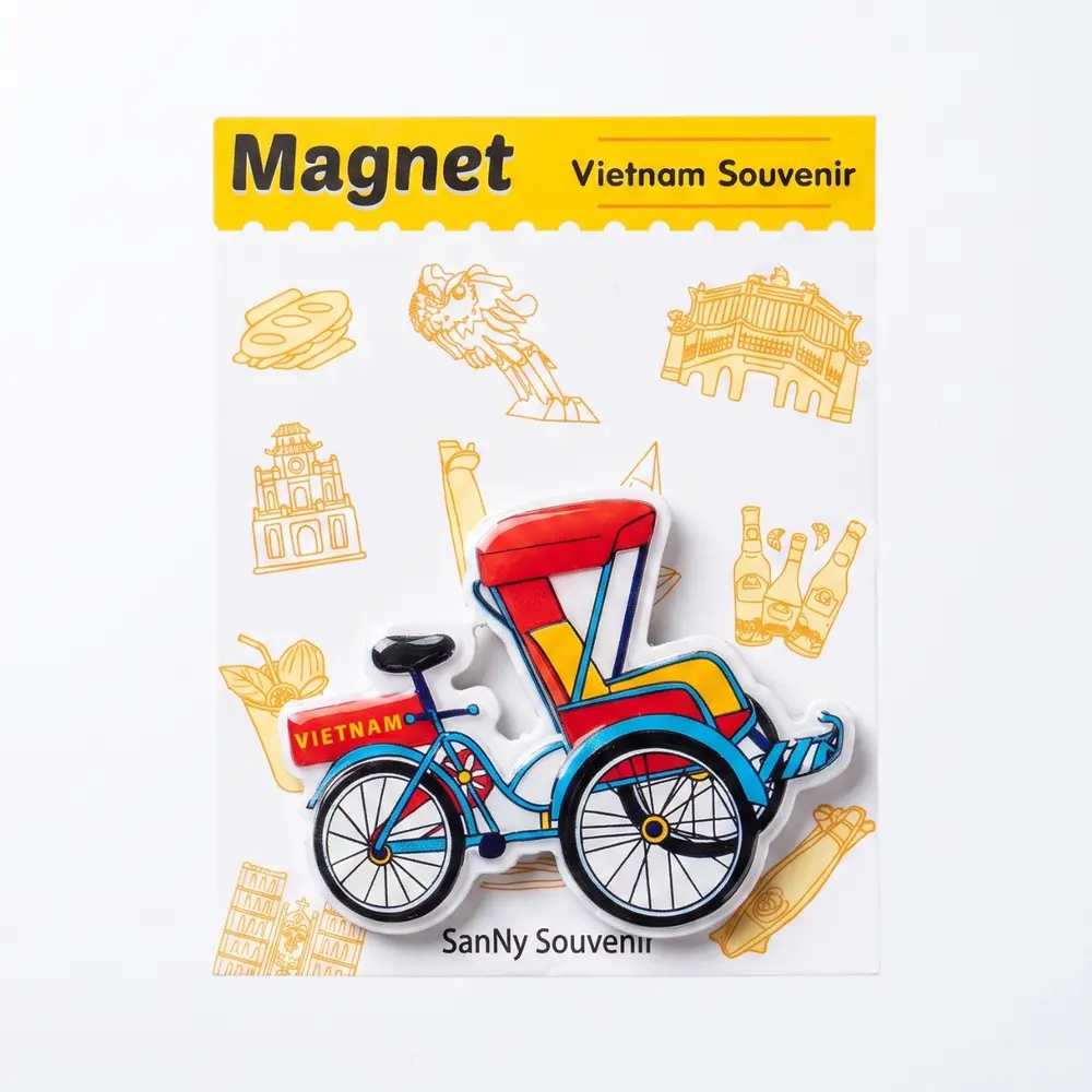 Nam Châm Nhựa Xích Lô Đỏ, 3D Printed Plastic Magnet 'Red Cyclo' - SANNY SOUVENIR