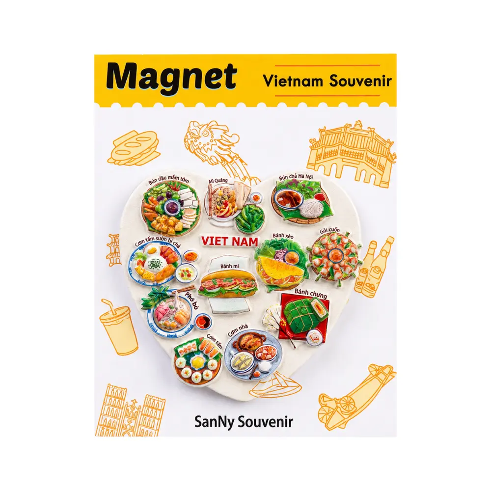 Nam Châm Nhựa Trái Tim Trắng Món Ăn Việt Nam, 3D Printed Plastic Magnet 'Vietnamese Food White Heart' - SANNY SOUVENIR