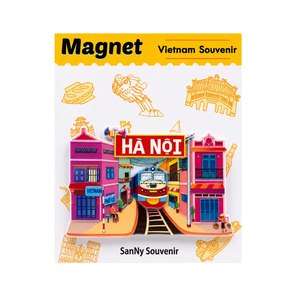 Nam Châm Nhựa Phố Đường Tàu Hà Nội, 3D Printed Plastic Magnet 'Pink Hanoi Train Street' - SANNY SOUVENIR