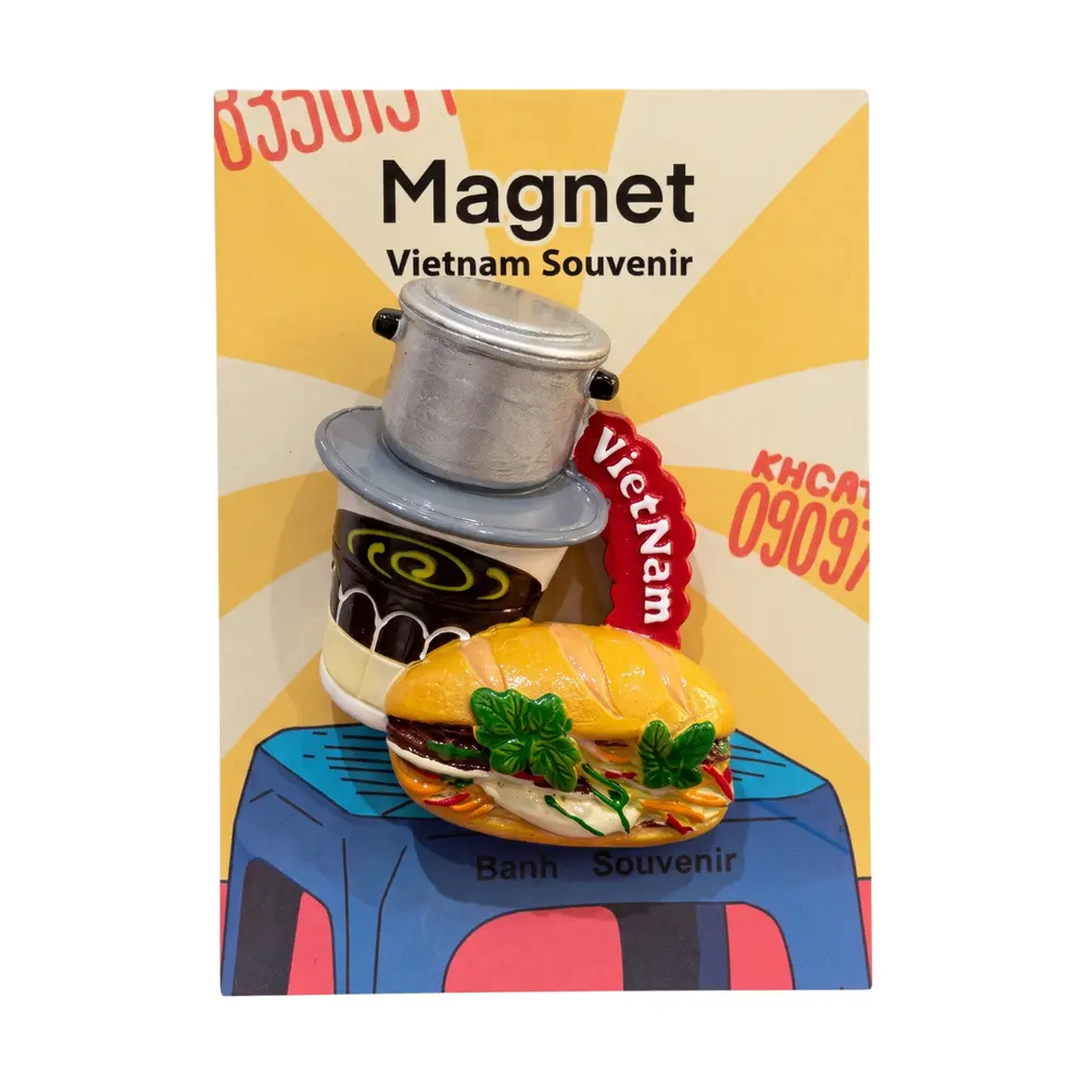 Nam Châm Thủ Công Bánh Mì Cà Phê Sữa, Handmade Magnet 'Vietnamese Banh Mi & Drip Coffee Combo' - SANNY SOUVENIR