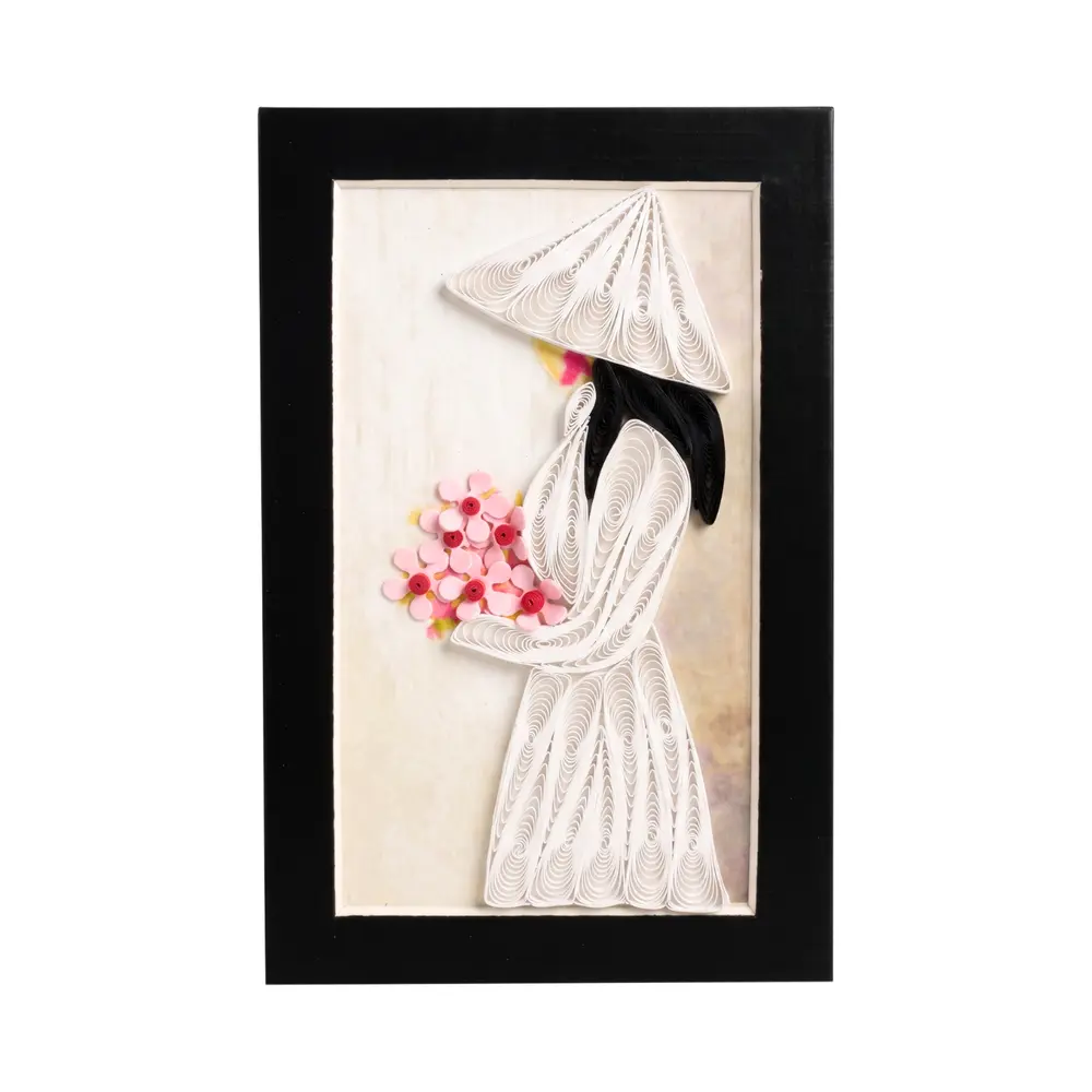 Nam Châm Giấy Xoắn Áo Dài Trắng, Twisted Paper Magnet 'Vietnamese Lady in White Ao Dai' - SANNY SOUVENIR