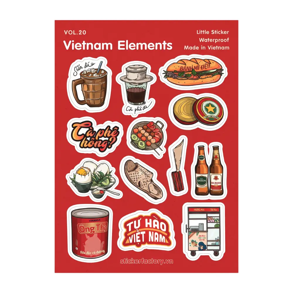 Hình Dán A6 Tự Hào Việt Nam Đỏ, Sticker Sheet Vietnamese Elements Red - SANNY SOUVENIR