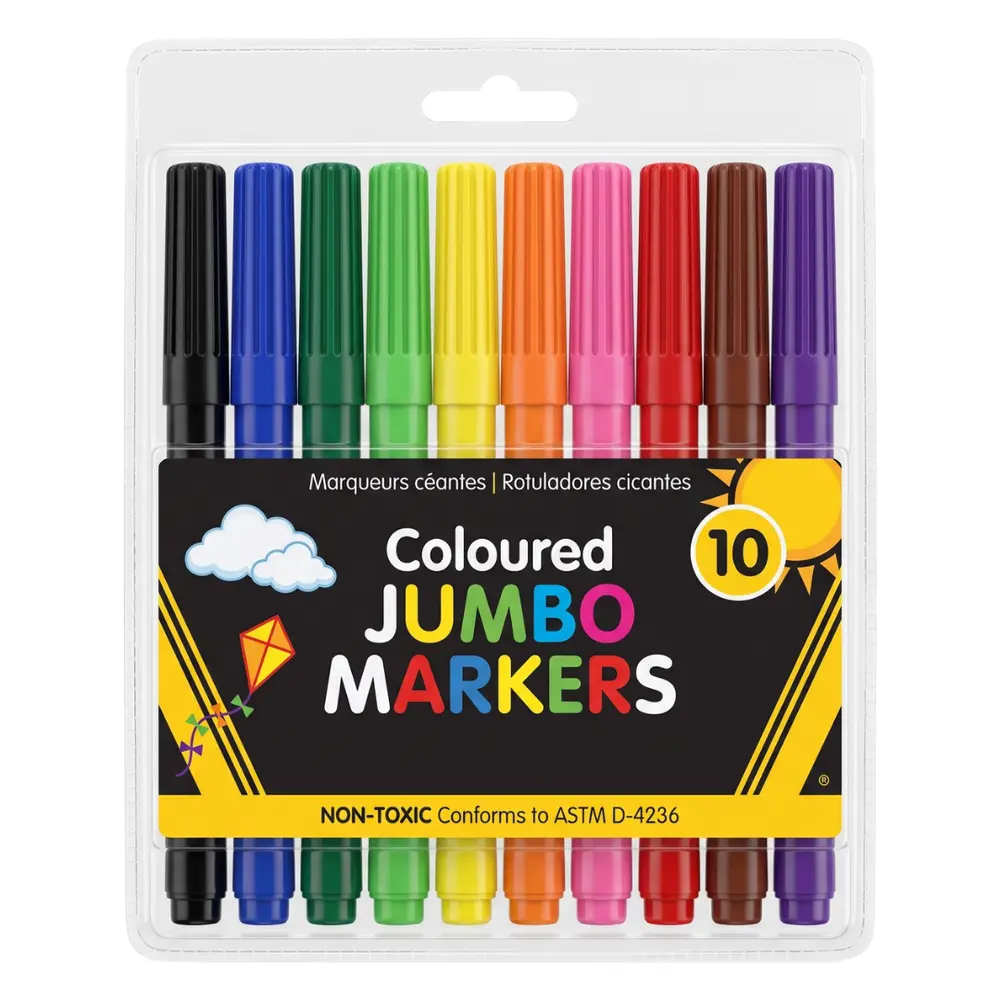 Bút Lông Vẽ & Tô Màu Size Lớn, Coloured Jumbo Markers , 10 Cây - UNCLE BILLS