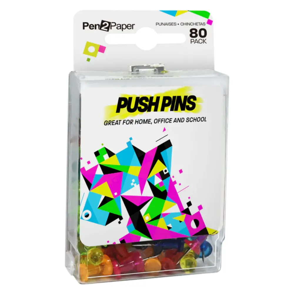Đinh Ghim Nhiều Màu, Pen2Paper, Clear Coloured Push Pins, 80 Cái - UNCLE BILLS