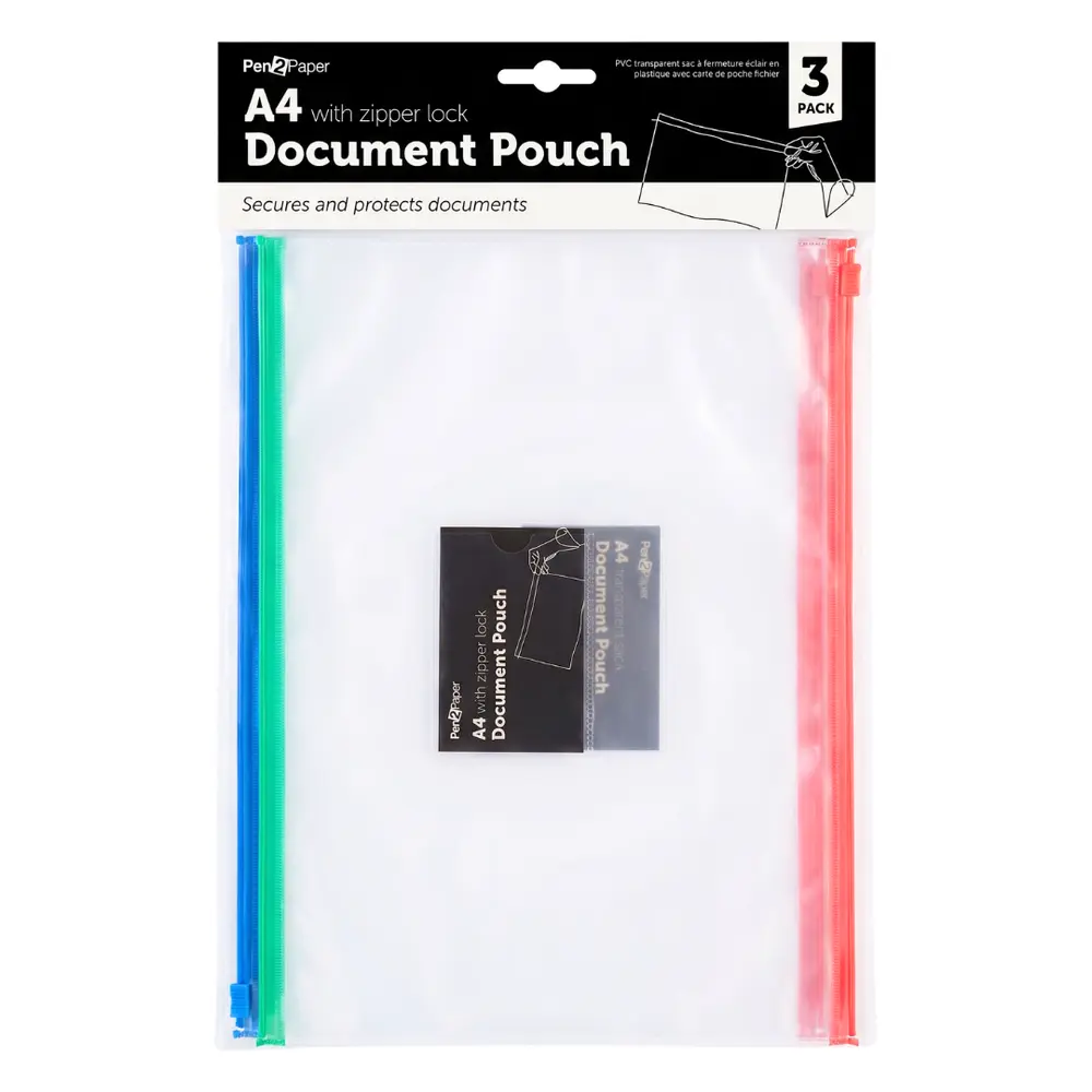Túi / Bìa Đựng Hồ Sơ A4 Khóa Dây Kéo, Pen2Paper, A4 Document Pouch with Zipper Lock, 3 Cái - UNCLE BILLS