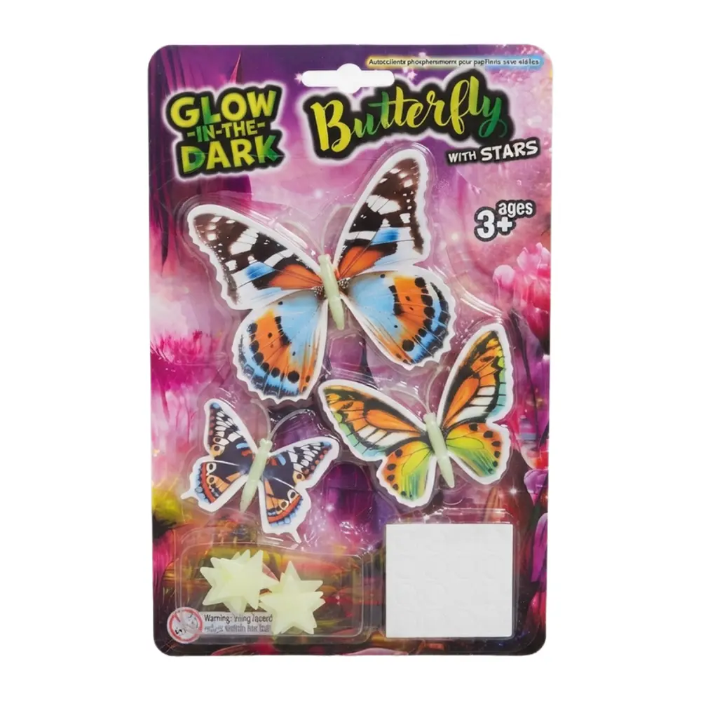 Hình Dán Bướm Phát Sáng Trong Bóng Tối Đính Sao (Nhiều Mẫu), Glow in The Dark Butterfly with Stars, 15 Miếng - UNCLE BILLS