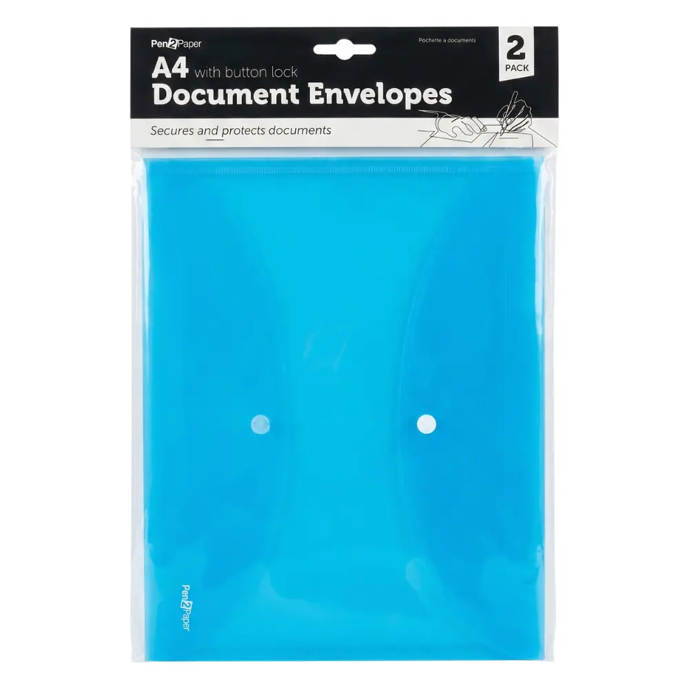 Bìa Nút Hồ Sơ A4, Pen2Paper, A4 Document Envelopes with Button Lock, 2 Cái - UNCLE BILLS