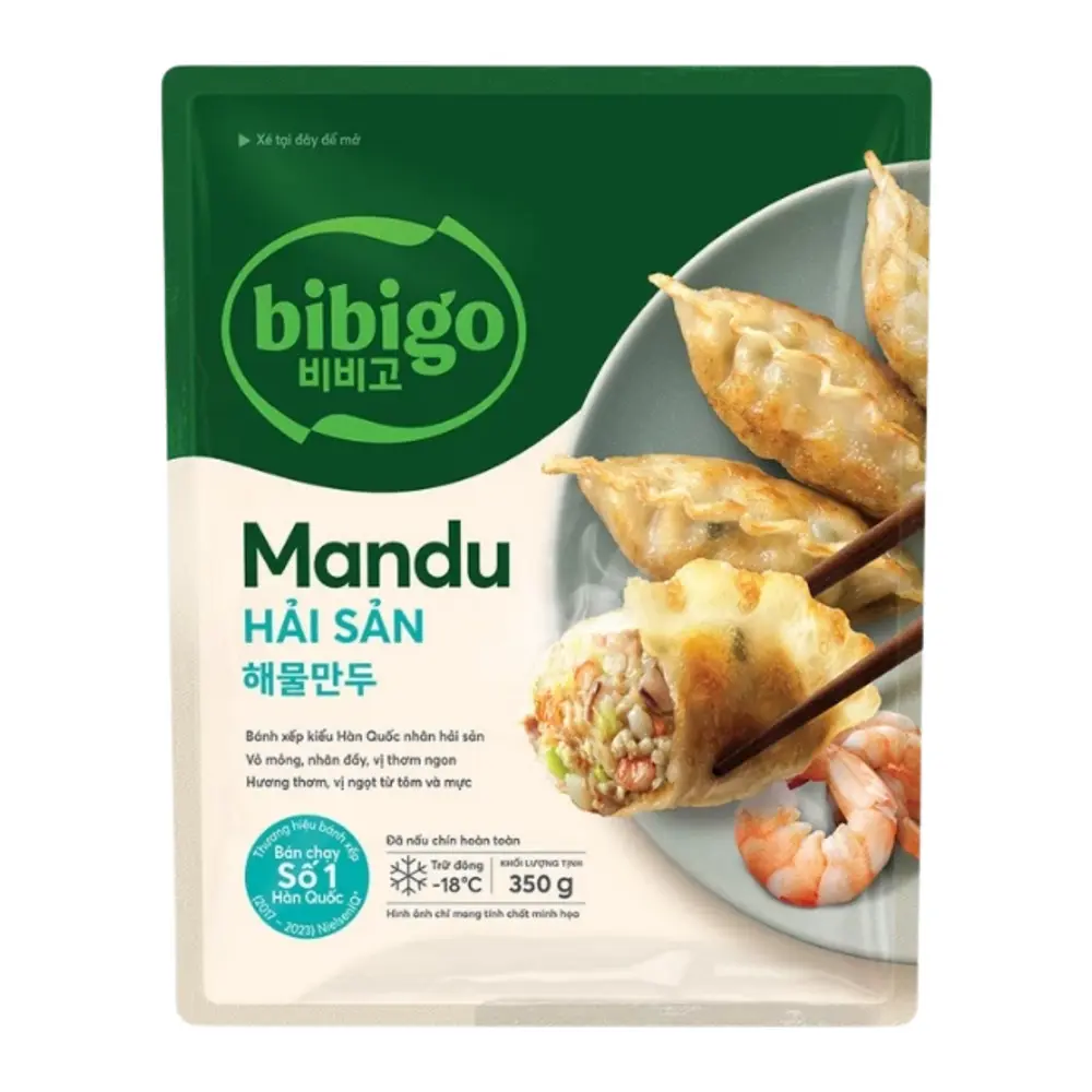 Bánh Xếp Hàn Quốc Nhân Hải Sản, Seafood Mandu, 10 Bánh (350g) - BIBIGO