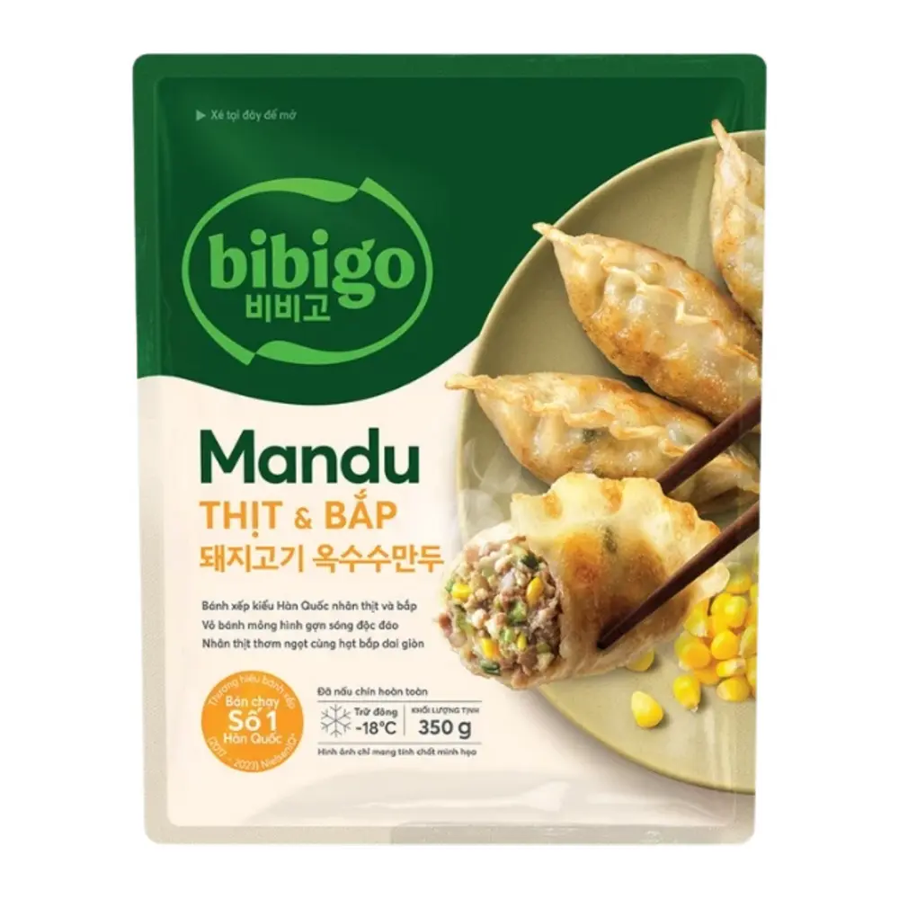 Bánh Xếp Hàn Quốc Nhân Thịt & Bắp, Meat & Corn Mandu, 10 Bánh (350g) - BIBIGO