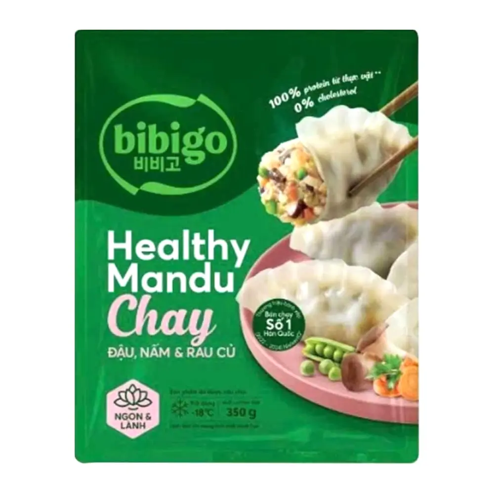 Bánh Xếp Chay Hàn Quốc Nhân Đậu, Nấm & Rau Củ, Healthy Mandu, Green Pea, Mushroom & Vegetable (350g) - BIBIGO
