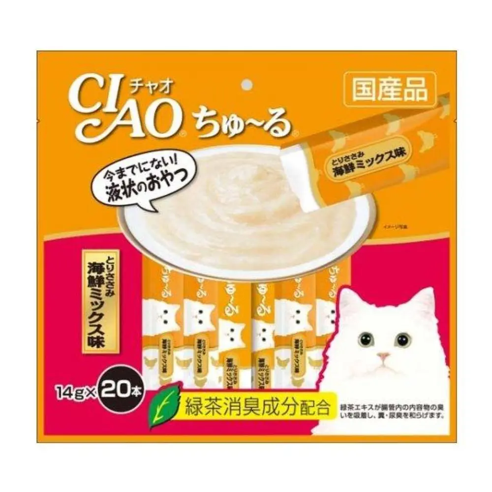 Thức Ăn Bổ Sung Cho Mèo Vị Gà & Hải Sản, Churu Chicken Fillet Seafood Mix, 20 Gói (280g) - CIAO