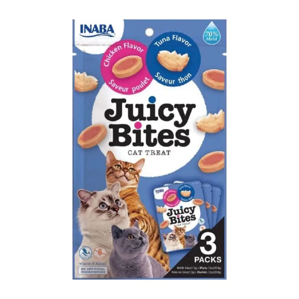 Bánh Thưởng Cho Mèo Vị Cá Ngừ & Gà, Juicy Bites, Cat Treat, Tuna & Chicken, 3 Gói (33.9g) - INABA FOODS