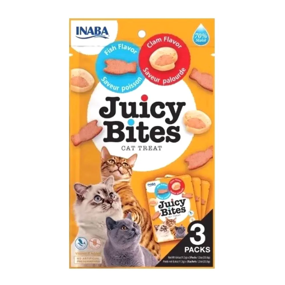 Bánh Thưởng Cho Mèo Vị Cá & Nghêu, Juicy Bites, Cat Treat, Fish & Clam, 3 Gói (33.9g) - INABA FOODS