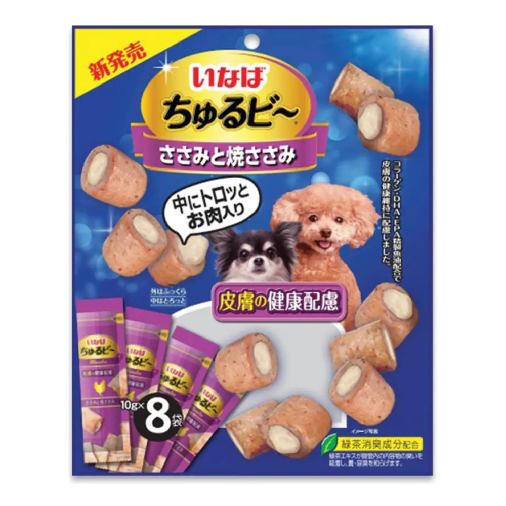 Thức Ăn Bổ Sung Cho Chó Vị Thịt Gà Nướng & Collagen, Churu Bee for Dogs, Grilled Chicken Fillet with Collagen, 8 Gói (80g) - INABA FOODS