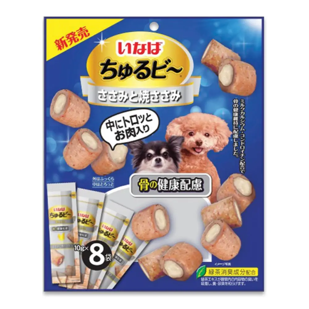 Thức Ăn Bổ Sung Cho Chó Vị Thịt Gà Nướng & Calcium, Churu Bee for Dogs, Grilled Chicken Fillet with Calcium, 8 Gói (80g) - INABA FOODS