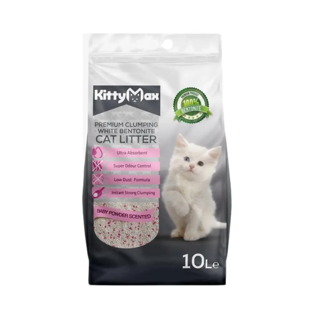 Cát Vệ Sinh Cho Mèo, Premium Clumping White Bentonite Cat Litter, Baby Powder Scented (10L) - KITTY MAX