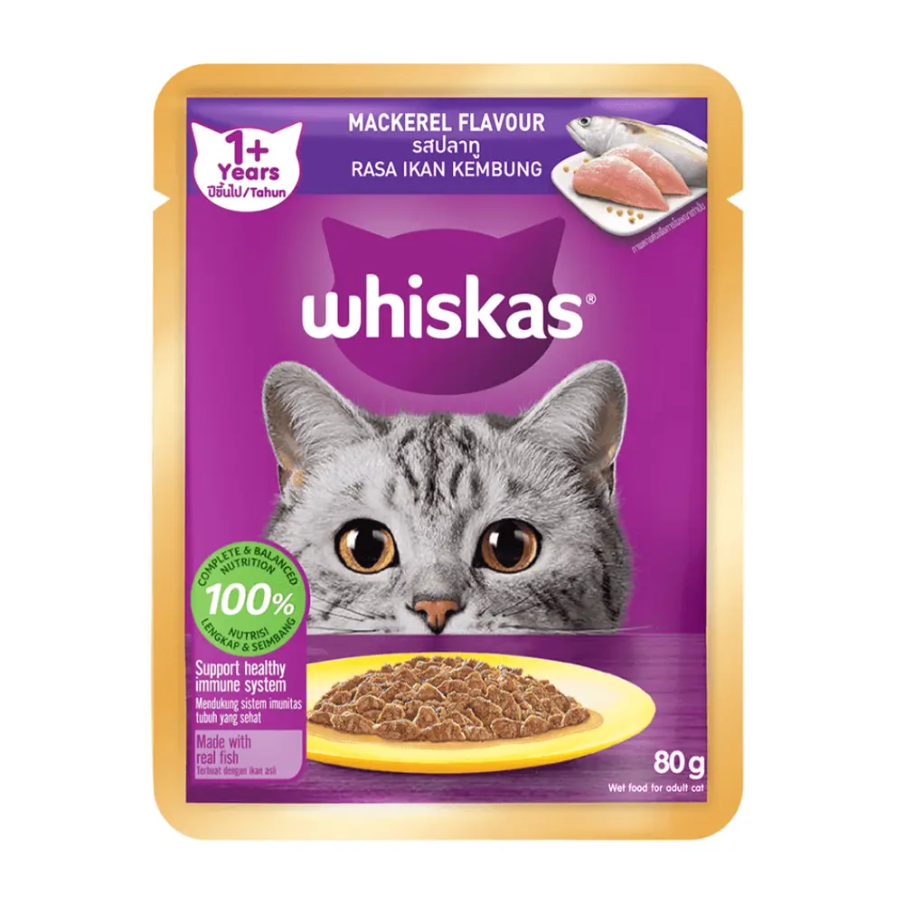 Thức Ăn Cho Mèo Vị Cá Thu, Cat Food, Mackerel, 1+ Tuổi (80g) - WHISKAS