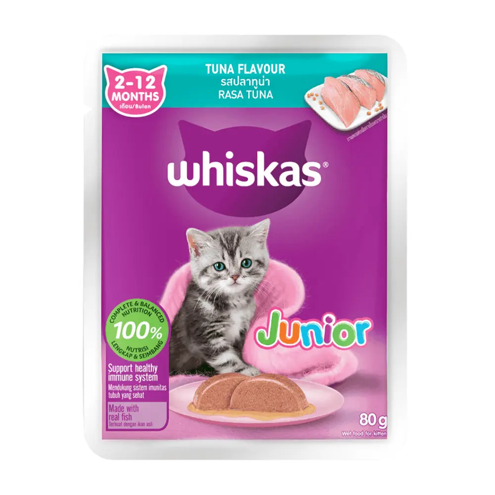 Thức Ăn Cho Mèo Con Vị Cá Ngừ, Junior Cat Food, Tuna, 2 - 12 Tháng (80g) - WHISKAS