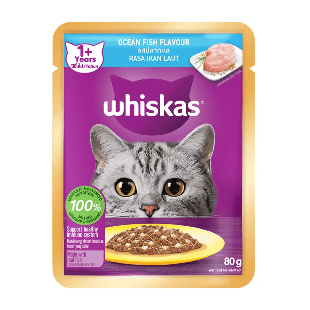 Thức Ăn Cho Mèo Vị Cá Biển, Cat Food, Ocean Fish, 1+ Tuổi (80g) - WHISKAS