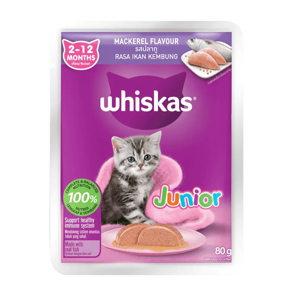 Thức Ăn Cho Mèo Con Vị Cá Thu, Junior Cat Food, Mackerel, 2 - 12 Tháng (80g) - WHISKAS