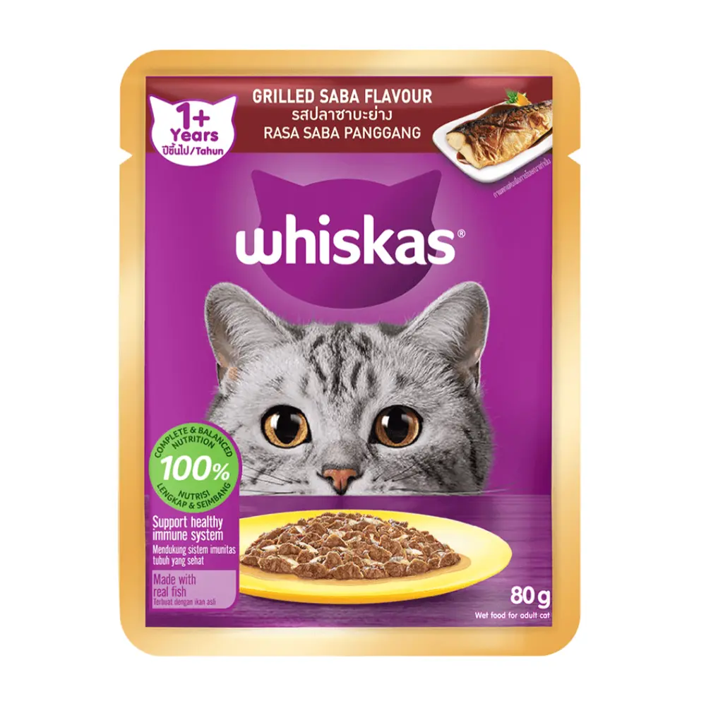 Thức Ăn Cho Mèo Vị Cá Sapa Nướng, Cat Food, Grilled Saba, 1+ Tuổi (80g) - WHISKAS