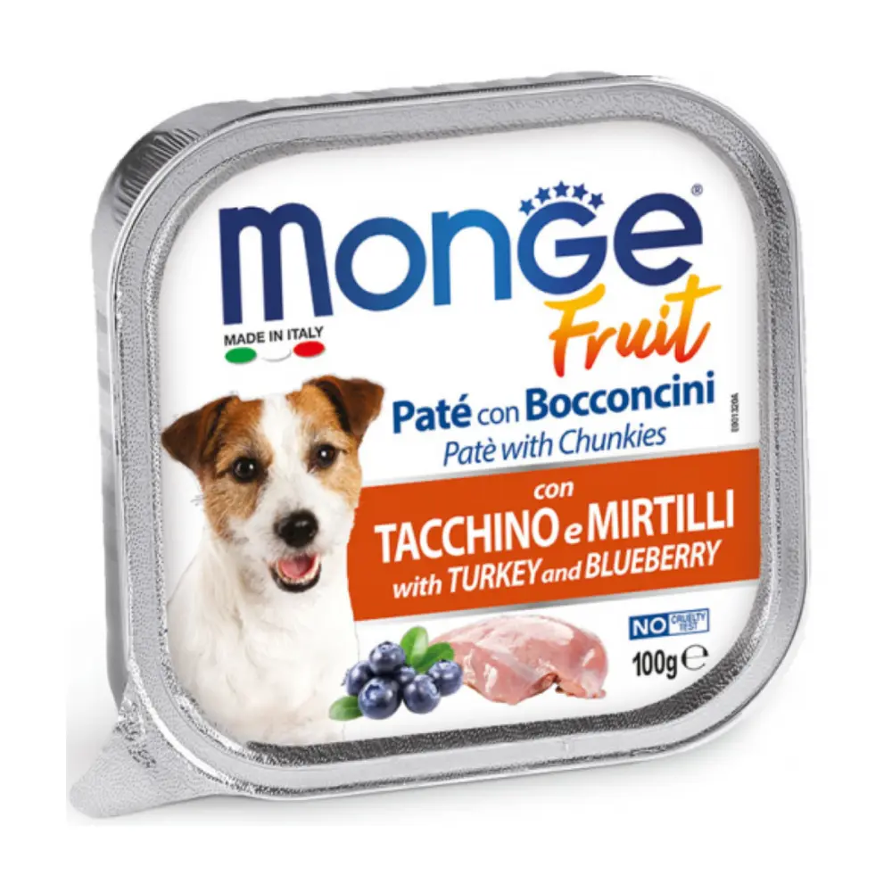 Pate Gà Tây & Việt Quất Cho Chó Nhỏ, Fruit Pate with Chunkies, with Turkey & Blueberry (100g) - MONGE