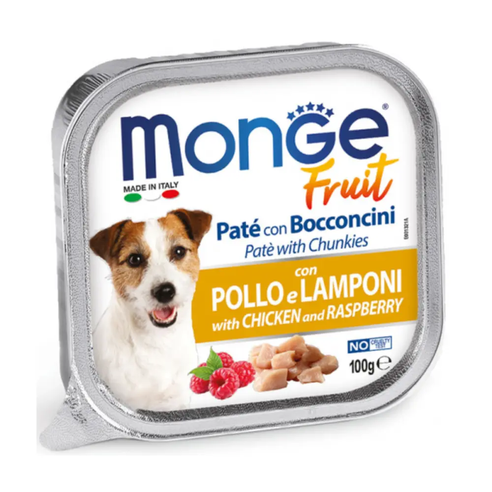 Pate Thịt Gà & Phúc Bồn Tử Cho Chó Nhỏ, Fruit Pate with Chunkies, with Chicken & Raspberry (100g) - MONGE