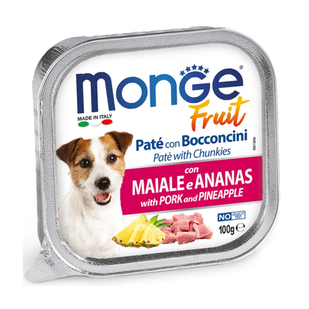Pate Thịt Heo & Dứa Cho Chó Nhỏ, Fruit Pate with Chunkies, with Pork & Pineapple (100g) - MONGE