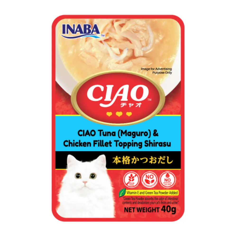Pate Cá Ngừ, Gà & Cá Trích Cho Mèo, Ciao, Tuna (Maguro) & Chicken Fillet Topping Shirasu (40g) - INABA FOODS