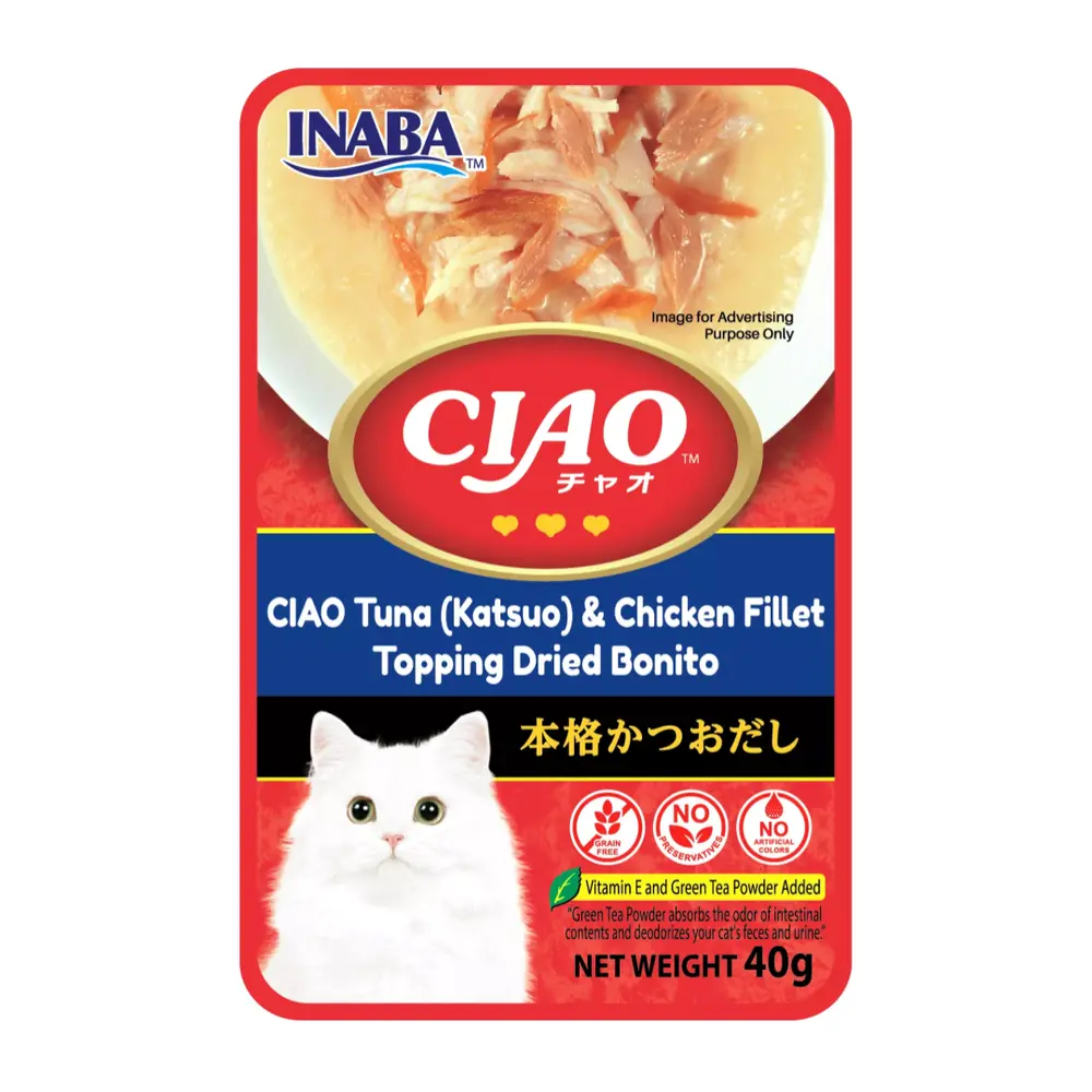 Pate Cá Ngừ & Gà Cho Mèo, Ciao, Tuna (Katsuo) & Chicken Fillet Topping Dried Bonito (40g) - INABA FOODS