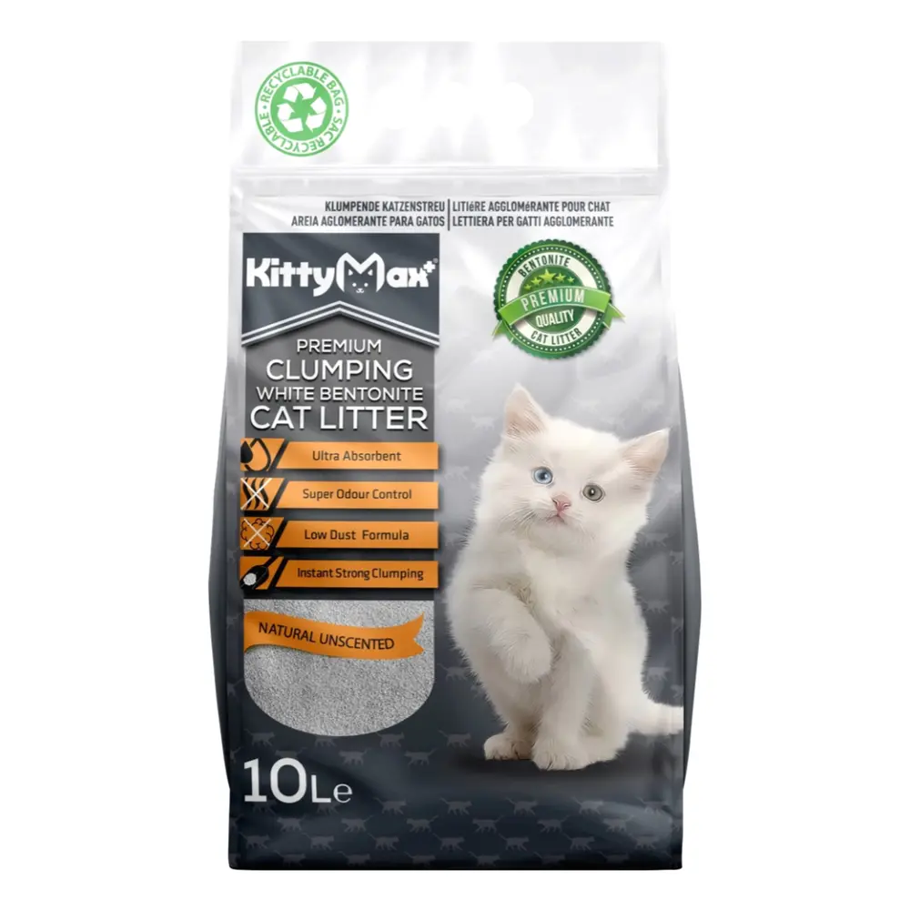 Cát Vệ Sinh Cho Mèo, Premium Clumping White Bentonite Cat Litter, Natural Unscented (10L) - KITTY MAX