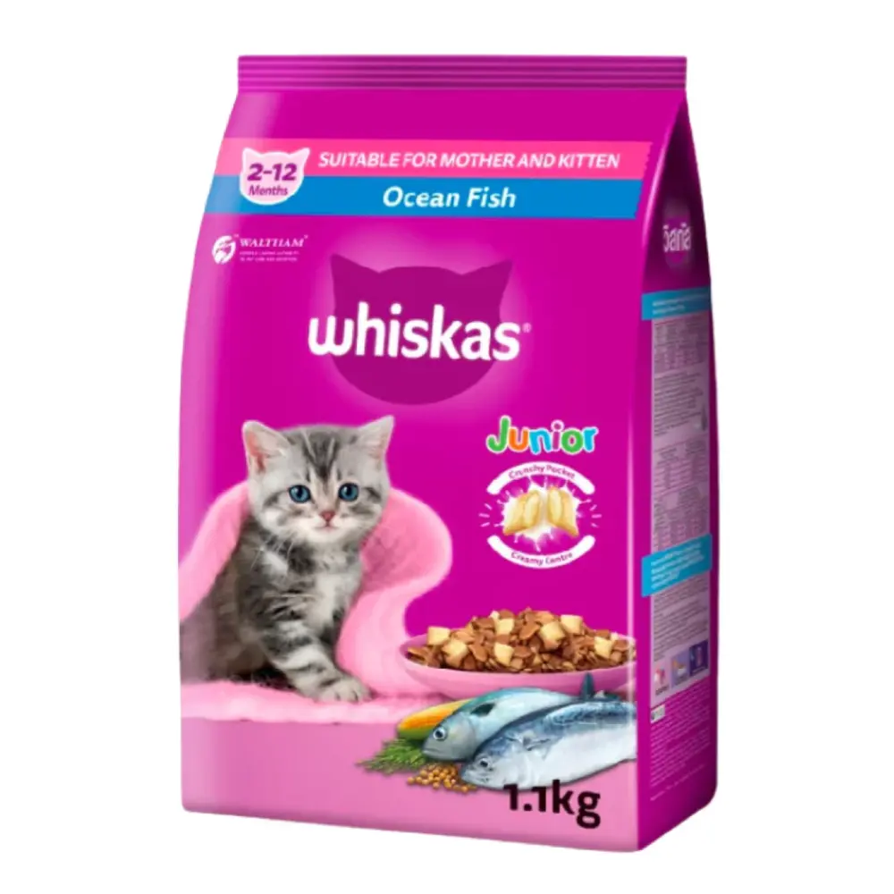 Thức Ăn Cho Mèo Con Vị Cá Biển, Junior Cat Food, Ocean Fish, 2 - 12 Tháng (1.1kg) - WHISKAS