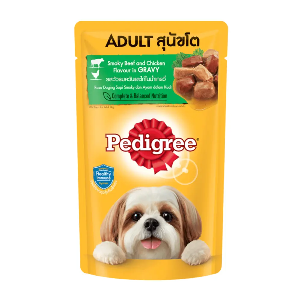 Thức Ăn Cho Chó Trưởng Thành Vị Gà & Bò Xông Khói, Adult Dog Food, Smoky Beef & Chicken Flavour in Gravy (130g) - PEDIGREE