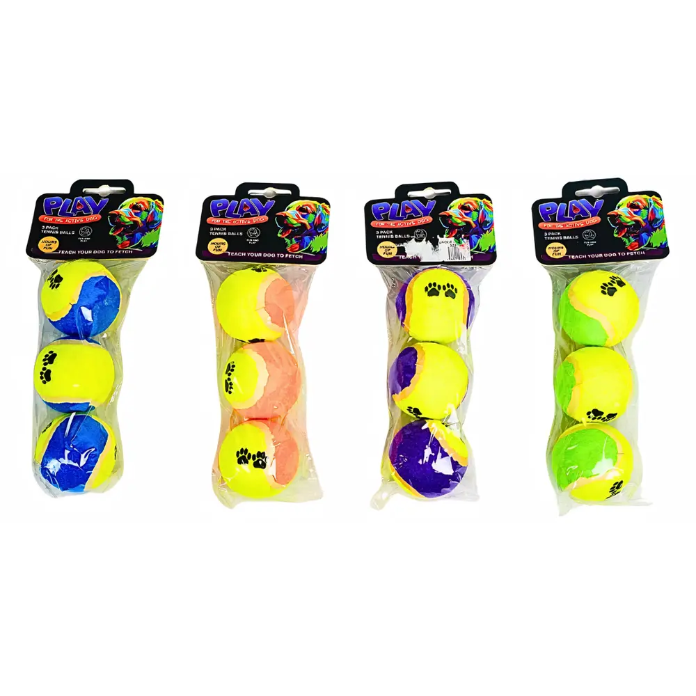Banh Tennis Đồ Chơi Cho Chó (Nhiều Màu), Play, 3 Pack Tennis Balls for Dog - UNCLE BILLS