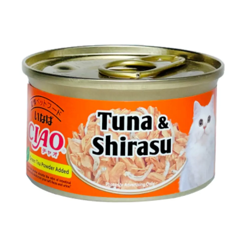 Thức Ăn Bổ Sung Cho Mèo Vị Cá Ngừ & Cá Cơm, Ciao, Tuna & Shirasu, Green Tea Powder Added (75g) - INABA FOODS