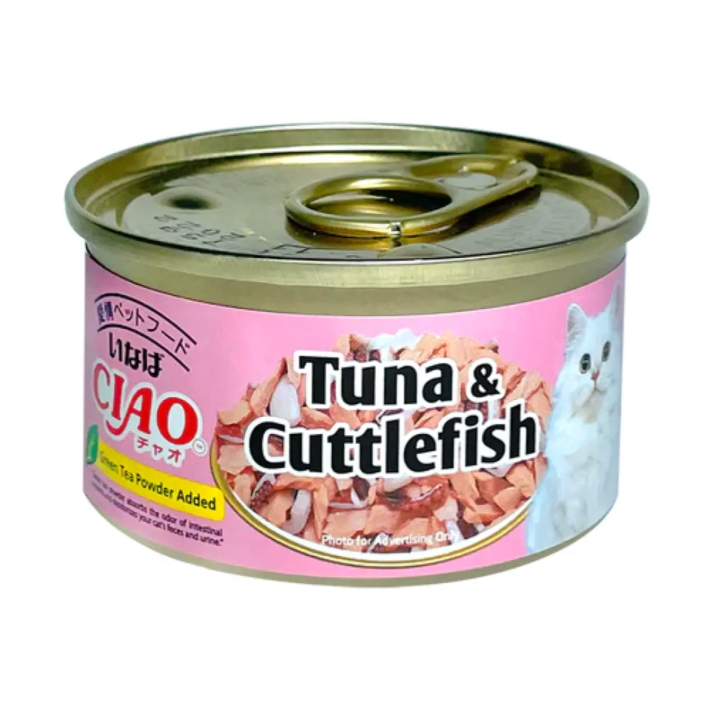 Thức Ăn Bổ Sung Cho Mèo Vị Cá Ngừ & Mực Nang, Ciao, Tuna & Cuttlefish, Green Tea Powder Added (75g) - INABA FOODS