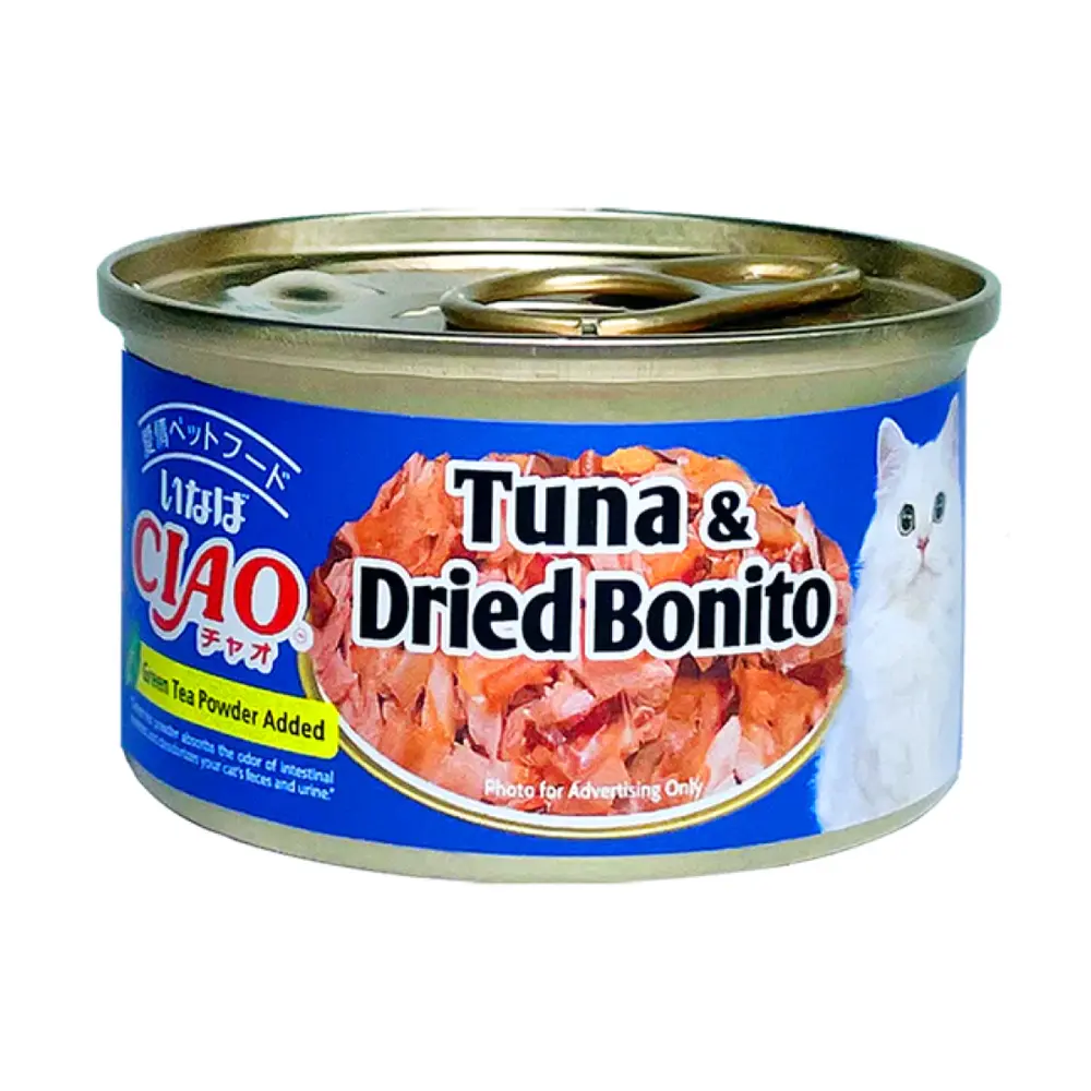 Thức Ăn Bổ Sung Cho Mèo Vị Cá Ngừ Trắng & Cá Ngừ Khô, Ciao, Tuna & Dried Bonito, Green Tea Powder Added (75g) - INABA FOODS