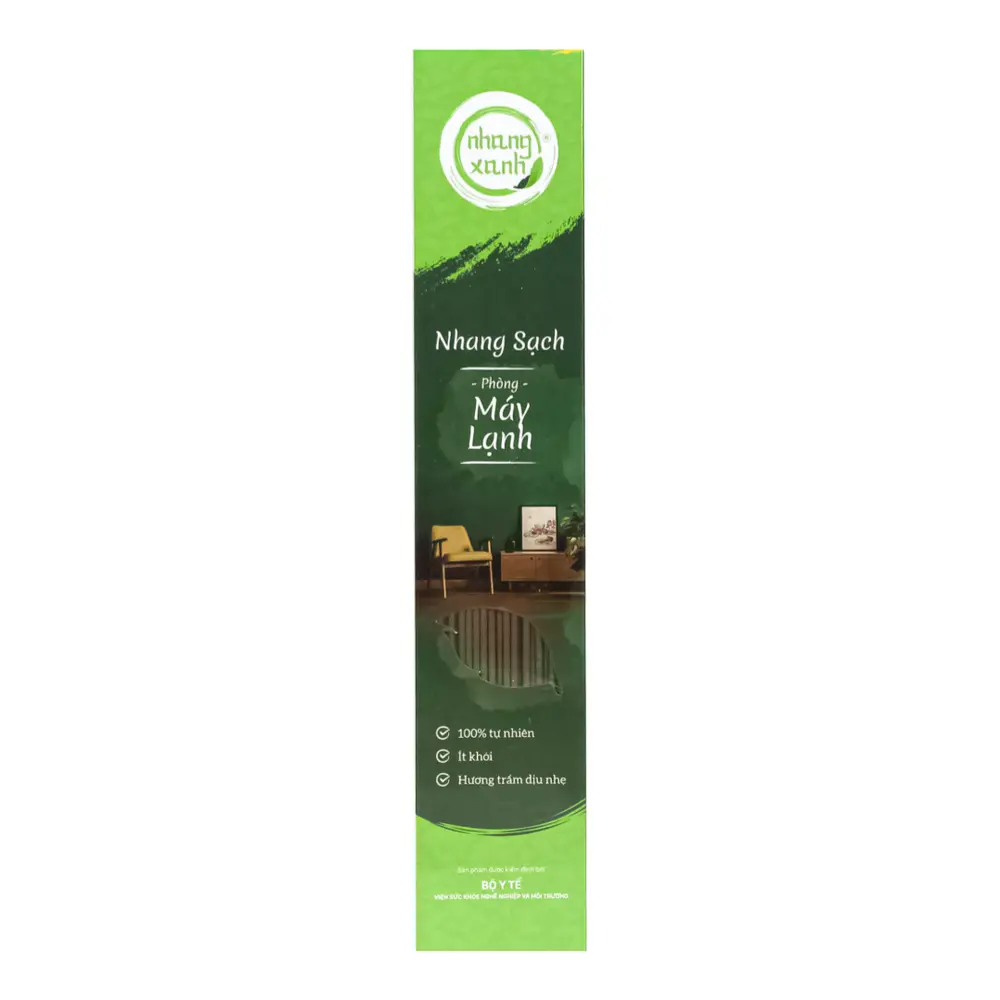 Nhang Sạch Trầm Hương Phòng Máy Lạnh Tăm Mộc, Incense Sticks for Air-conditioned Rooms, 55 Cây, 30cm (60g) - NHANG XANH
