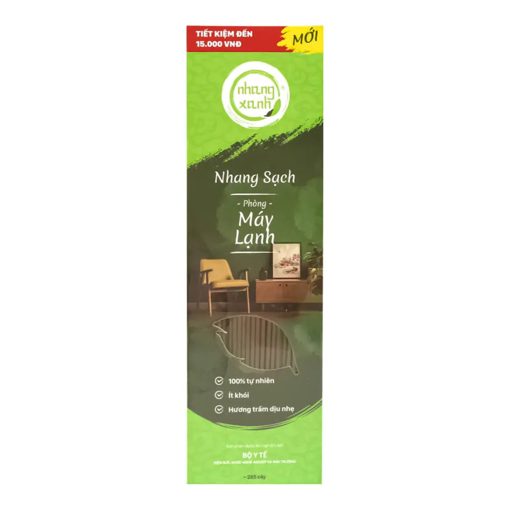 Nhang Sạch Trầm Hương Phòng Máy Lạnh Tăm Mộc, Incense Sticks for Air-conditioned Rooms, 285 Cây, 30cm (300g) - NHANG XANH