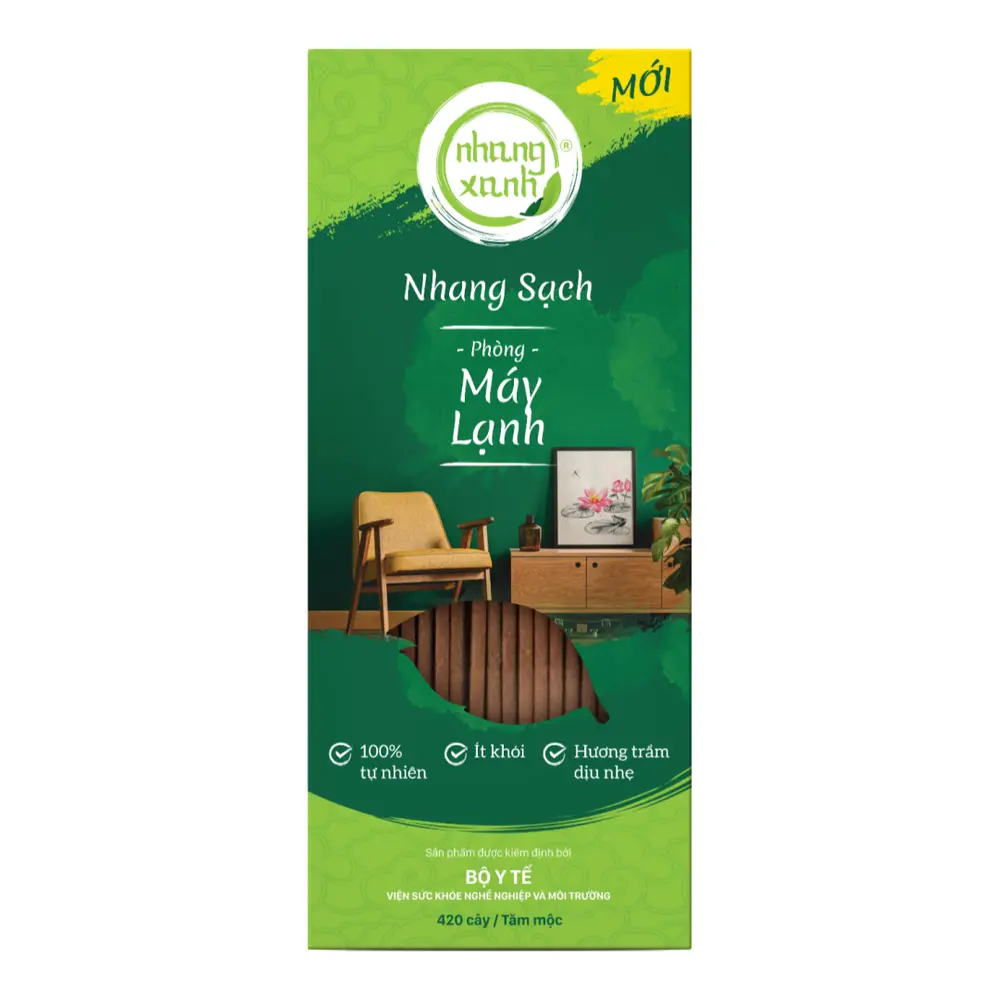 Nhang Sạch Trầm Hương Phòng Máy Lạnh Tăm Mộc, Incense Sticks for Air-conditioned Rooms, 420 Cây, 20cm (300g) - NHANG XANH