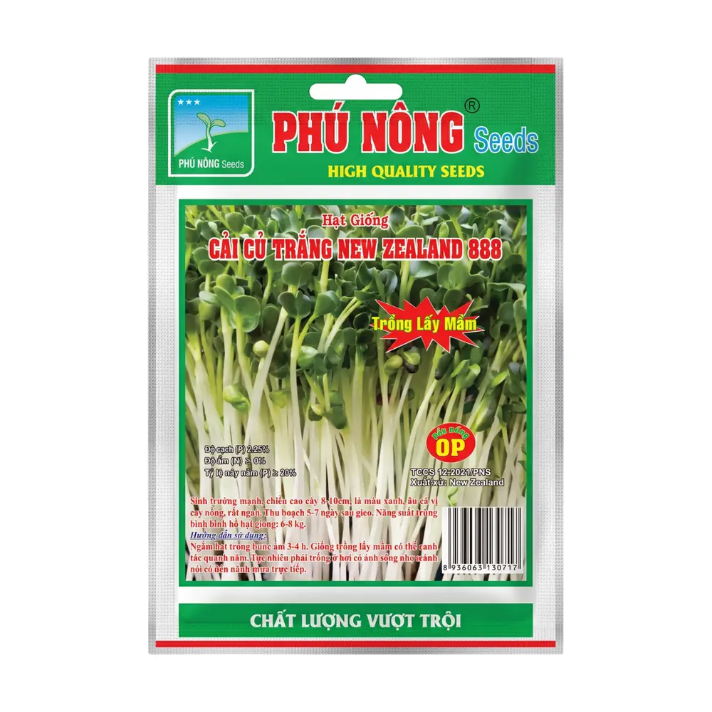 Hạt Giống Rau Mầm Cải Củ Trắng New Zealand 888, White Radish Sprout Seeds for Planting (30g) - PHU NONG SEEDS