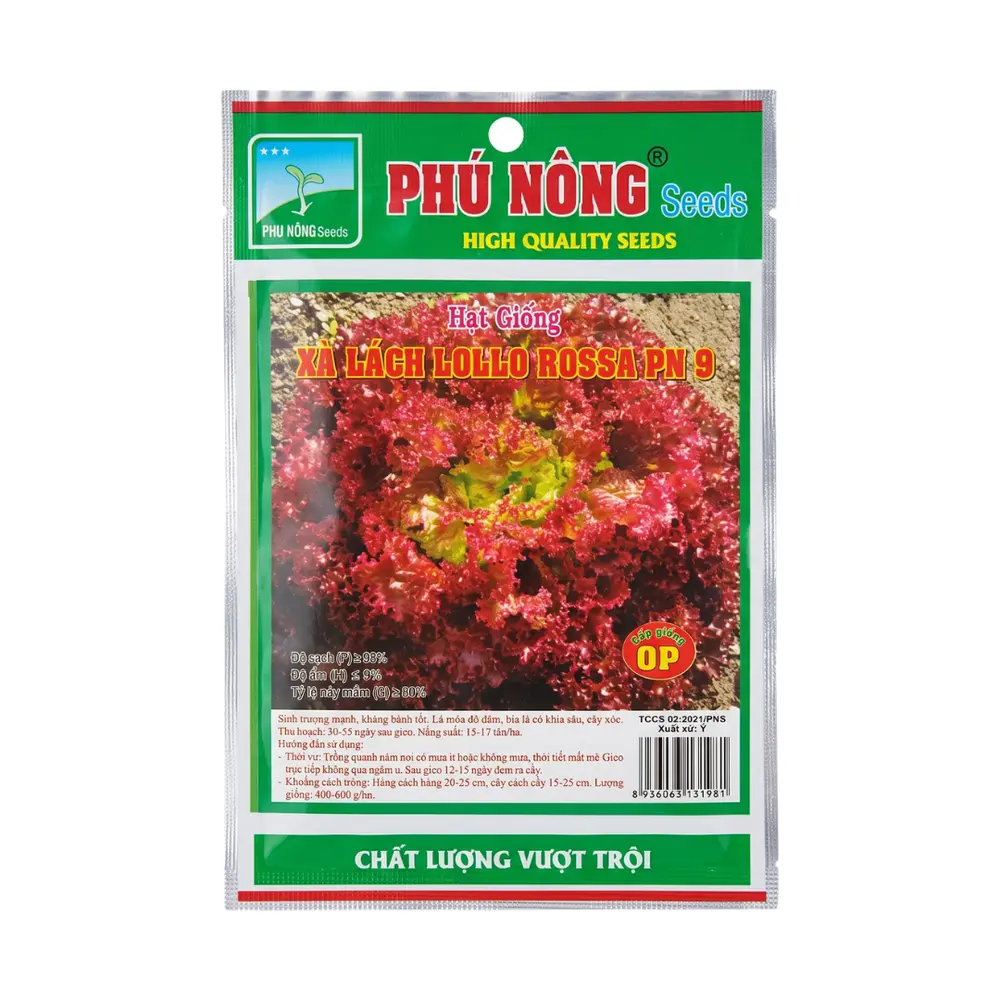 Hạt Giống Xà Lách Lollo Rossa PN 9, Lollo Rossa Lettuce Seeds for Planting (2g) - PHU NONG SEEDS
