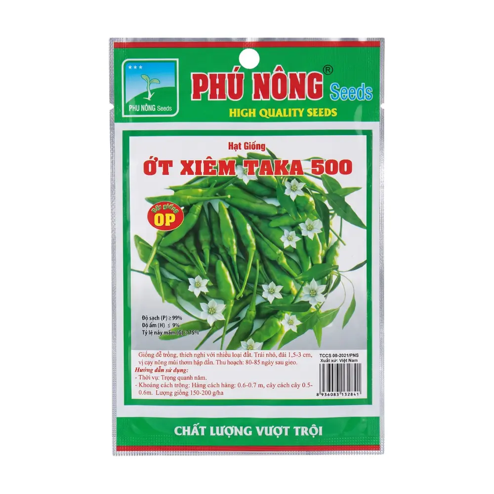 Hạt Giống Ớt Xiêm Xanh Taka 500, Green Bird's Eye Chili Seeds for Planting (100mg) - PHU NONG SEEDS