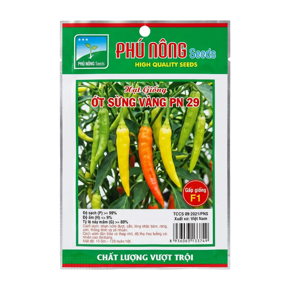 Hạt Giống Ớt Sừng Vàng PN 29, Yellow Horn Chili Seeds for Planting (100mg) - PHU NONG SEEDS