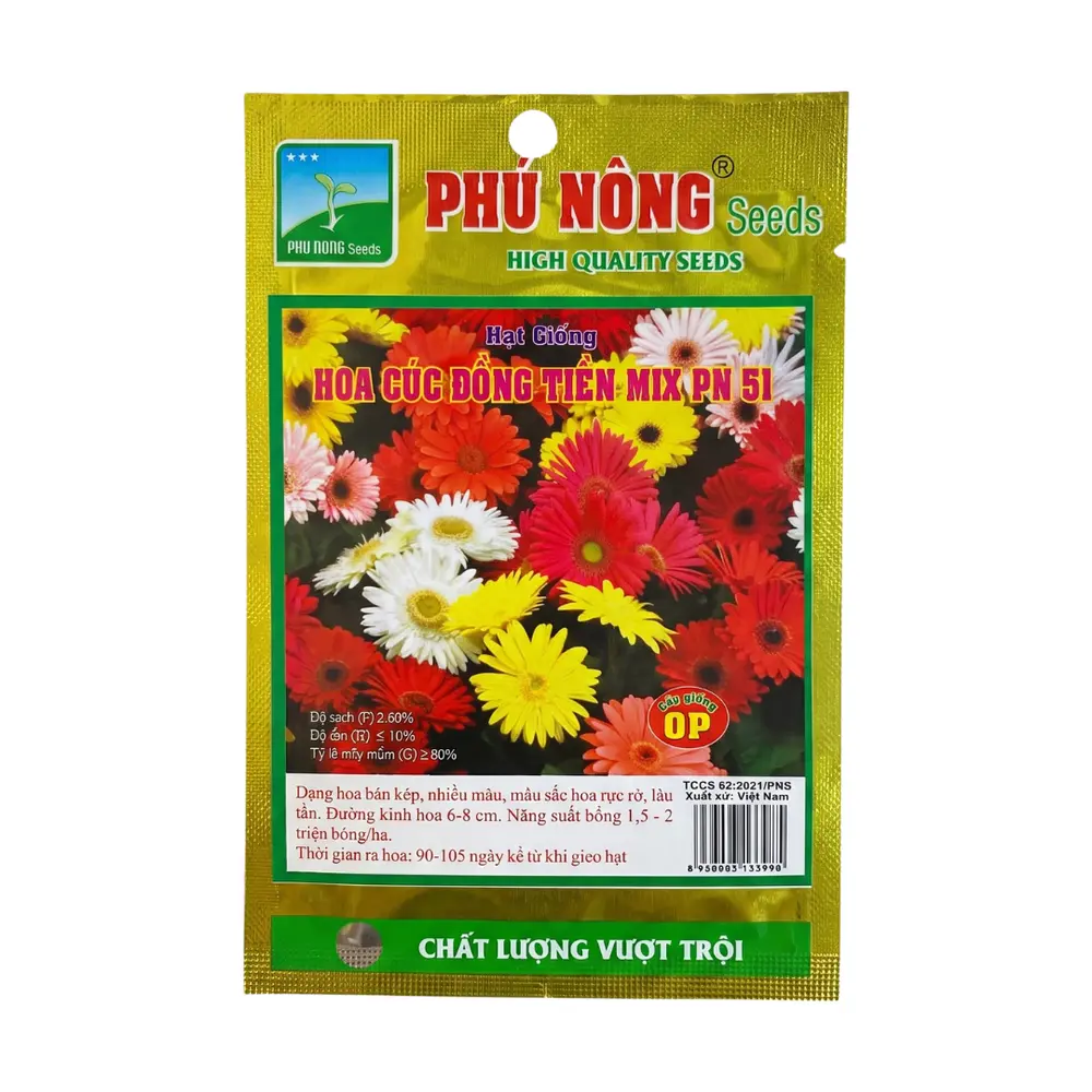 Hạt Giống Hoa Cúc Đồng Tiền Mix PN 51, Mixed Gerbera Daisy Flower Seeds (50mg) - PHU NONG SEEDS