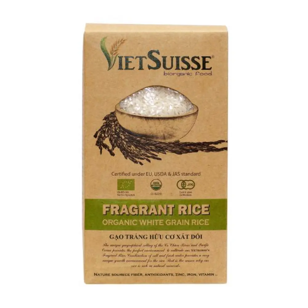 Gạo Trắng Xát Dối Hữu Cơ, Organic White Grain Rice (1kg) - VIETSUISSE